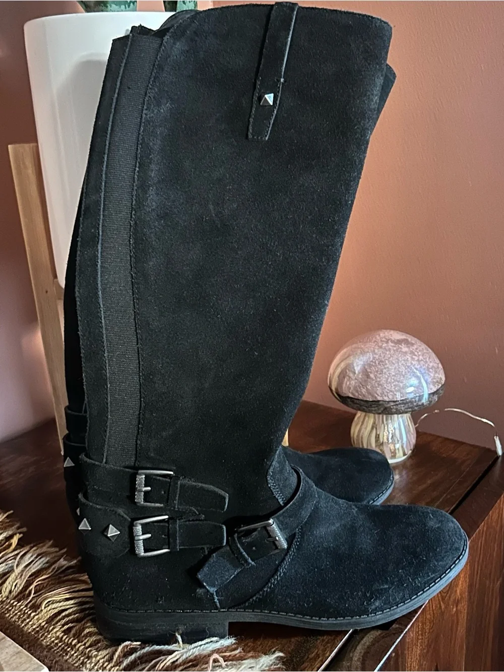 Marc Fisher Arbor Riding Boots Suede Leather Knee High Tall Studded Black Size 7